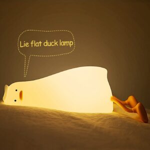 Zendure LED Lying Flat Duck Night Light, Cute Light Up Duck, Silicone Dimmable Nightlight, Rechargeable Bedside Touch Lamp for Breastfeeding Toddler Baby Kids Room Decor Gift