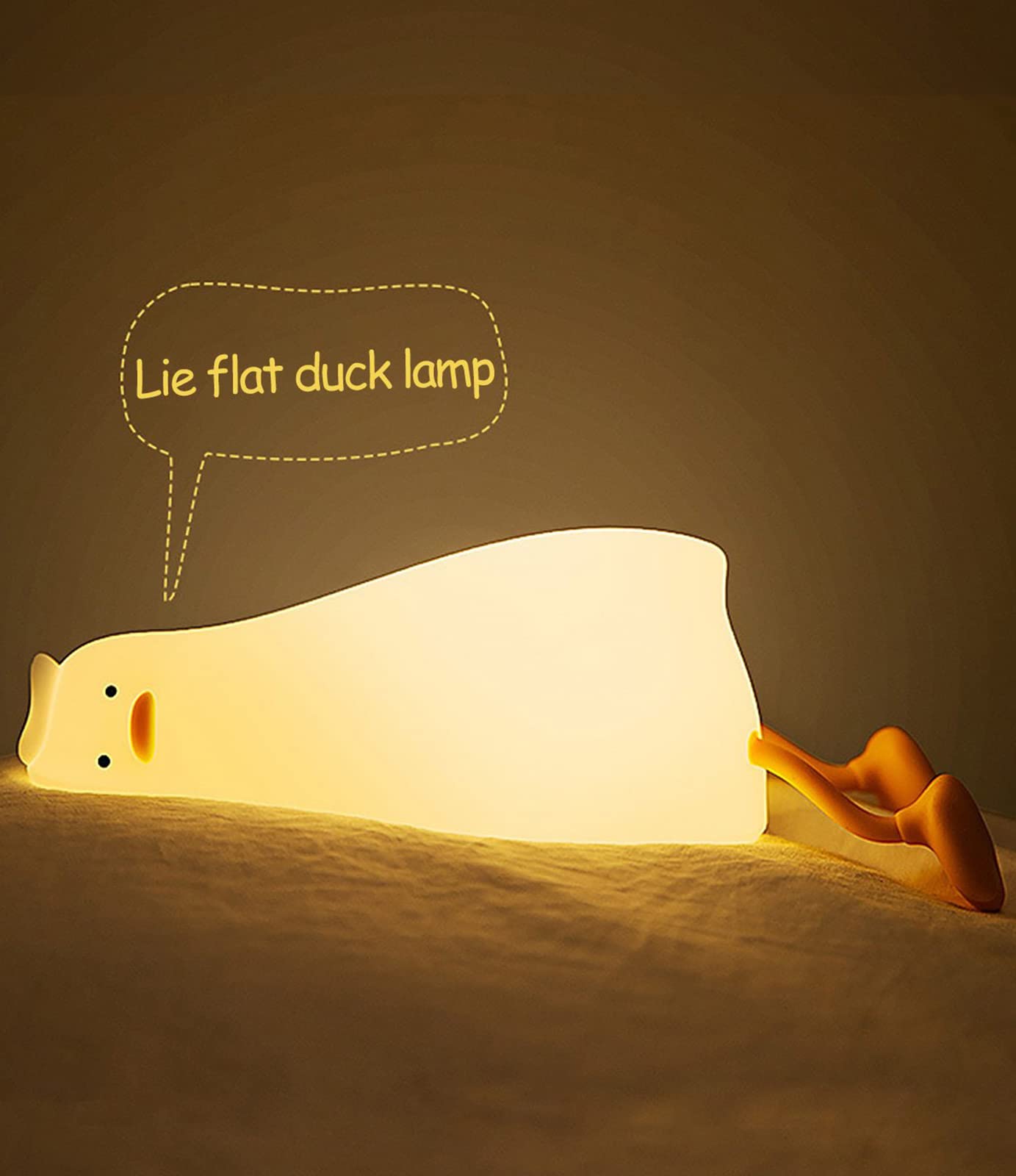 Zendure LED Lying Flat Duck Night Light, Cute Light Up Duck, Silicone Dimmable Nightlight, Rechargeable Bedside Touch Lamp for Breastfeeding Toddler Baby Kids Room Decor Gift