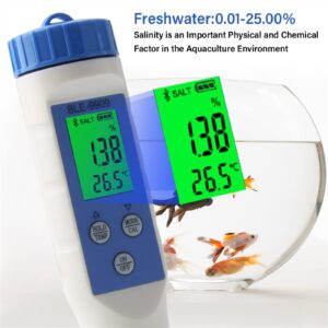 Digital Tester Digital Smart Bluetooth Seawater Salinity Meter Salt Tester Monitor for Aquariums Pool Fish Tank Seafood Aquaculture 0.1-200ppt