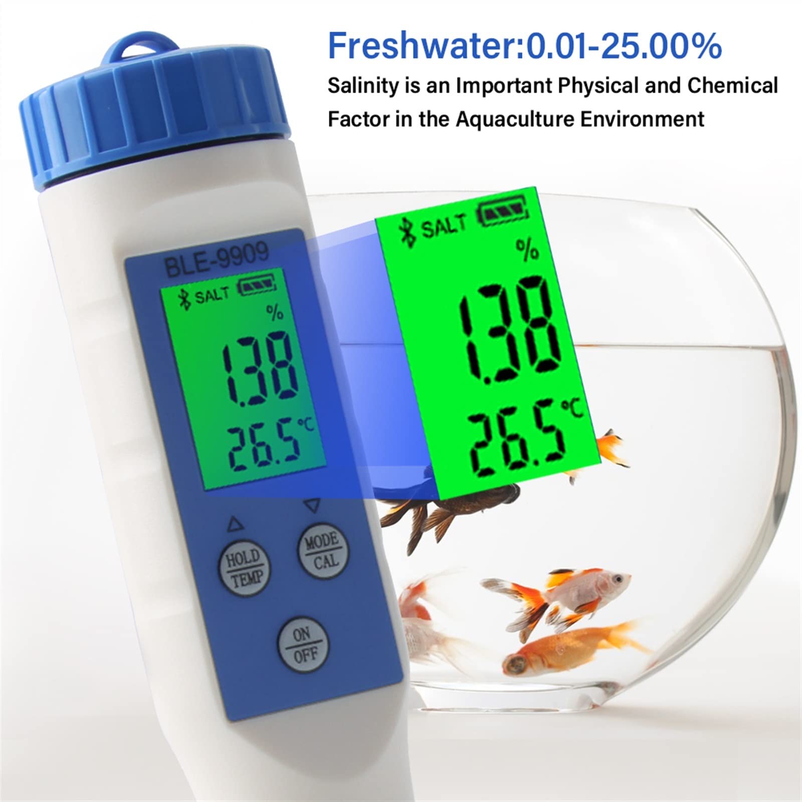 Digital Tester Digital Smart Bluetooth Seawater Salinity Meter Salt Tester Monitor for Aquariums Pool Fish Tank Seafood Aquaculture 0.1-200ppt