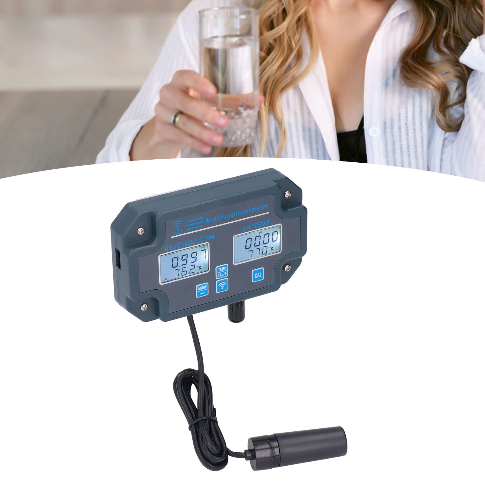 PHW3988 Multiparameter Water Quality Tester, Water Quality Detector APP Remote Control EC Salt S.G Temperature Meter Online Monitor