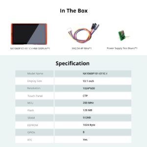 Nextion 10.1″ Intelligent Series HMI Display NX1060P101-011C-I Capacitive LCD-TFT Touch Screen 1024 * 600, Widely Used in Vehicle HMI, 3D Printer, Support Video Audio Animation Play Functions.