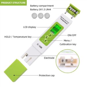 Digital Tester 5 in 1 TDS/EC/Salt/S.G./Temperature Meter Digital Water Quality Monitor Tester for Pools, Drinking Water, Aquariums