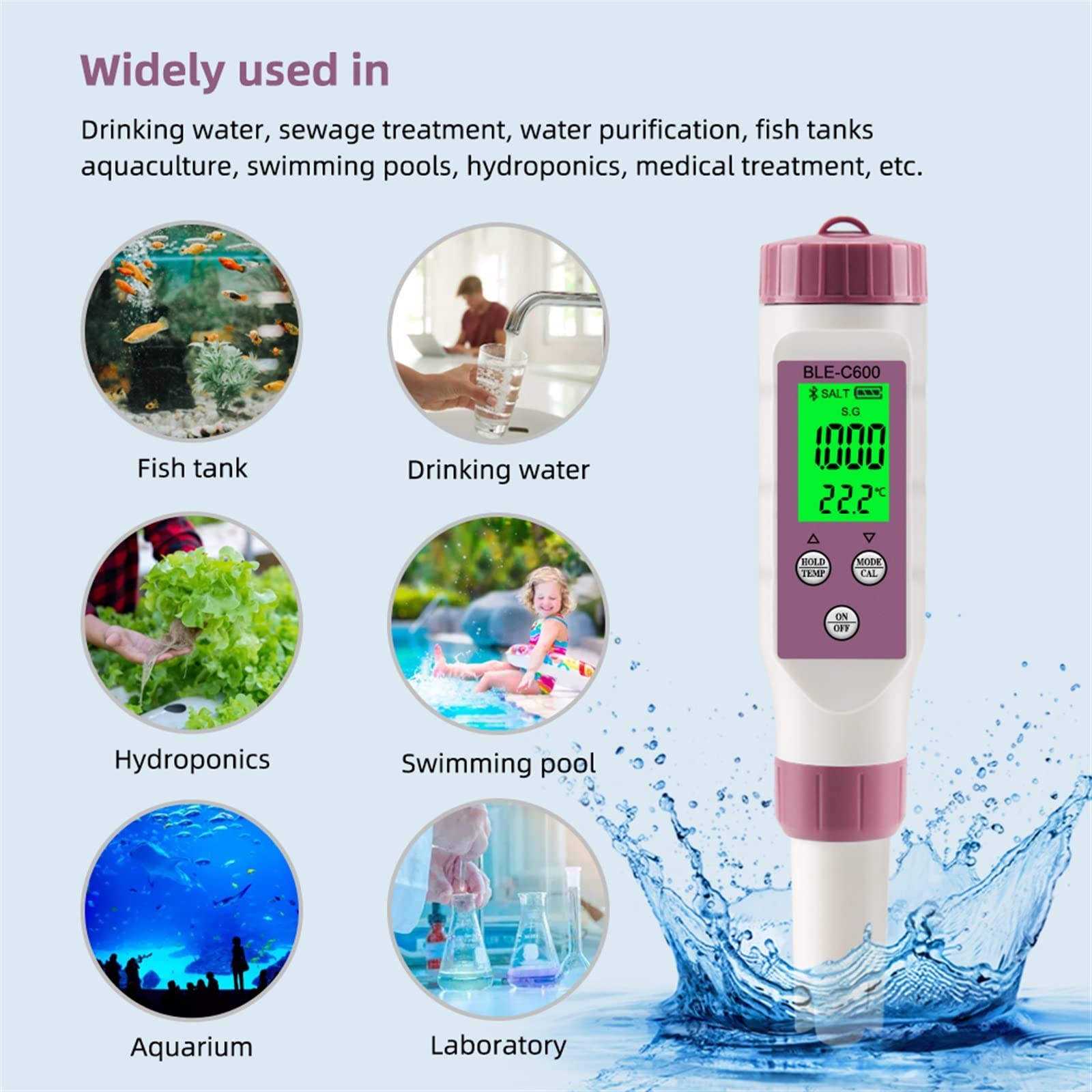 Digital Tester Blue Tooth-Compatible Water Quality Pen 7 in 1 PH EC TDS ORP Salt S.G Temp Meter APP Intelligent Control Tester