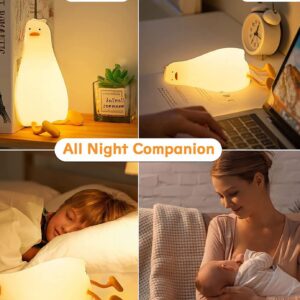 Zendure LED Lying Flat Duck Night Light, Cute Light Up Duck, Silicone Dimmable Nightlight, Rechargeable Bedside Touch Lamp for Breastfeeding Toddler Baby Kids Room Decor Gift