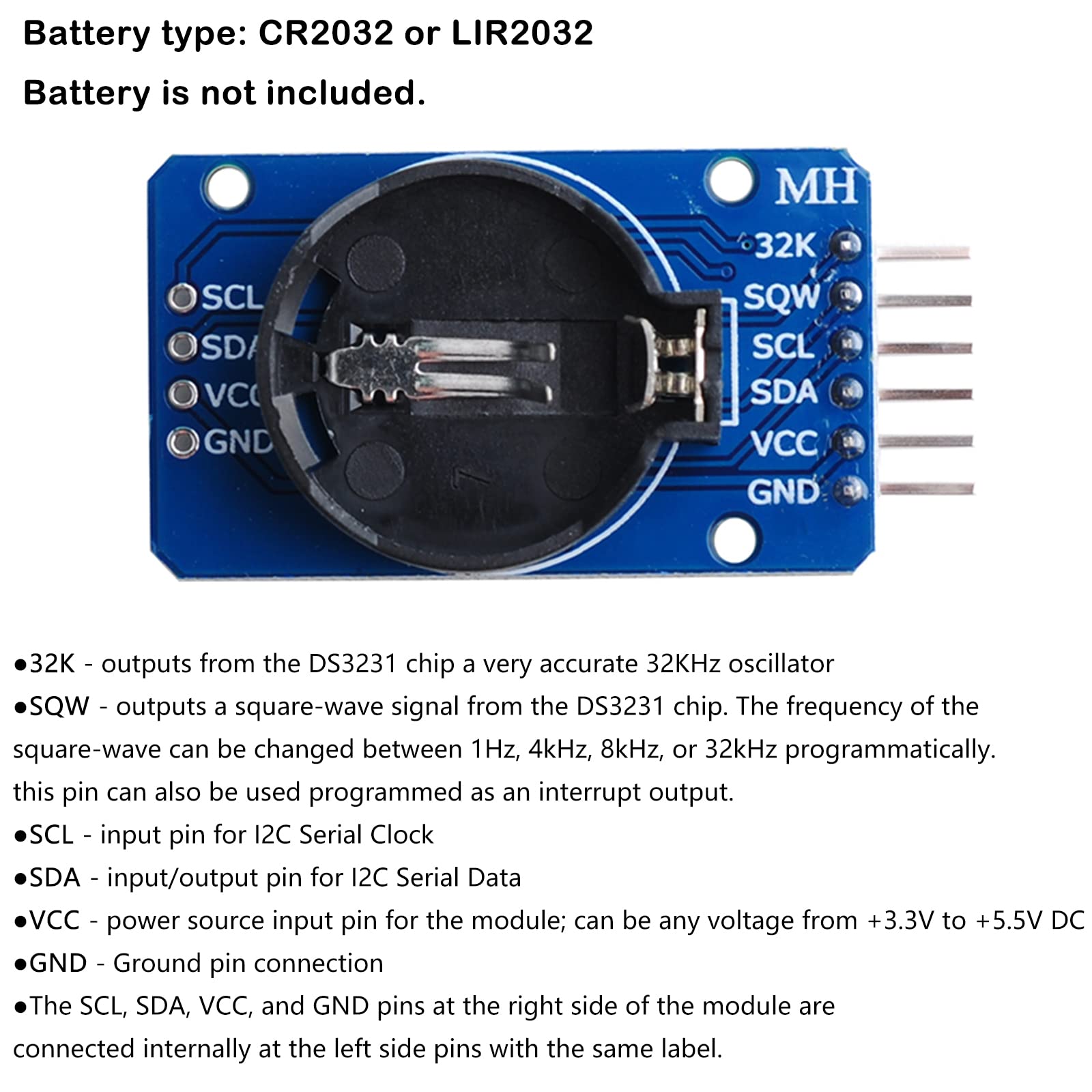 Wishiot DS3231 AT24C32 IIC RTC Real Time Clock Module for Arduino Nano Raspberry Pi Mega2560 Leonardo(2Pcs)