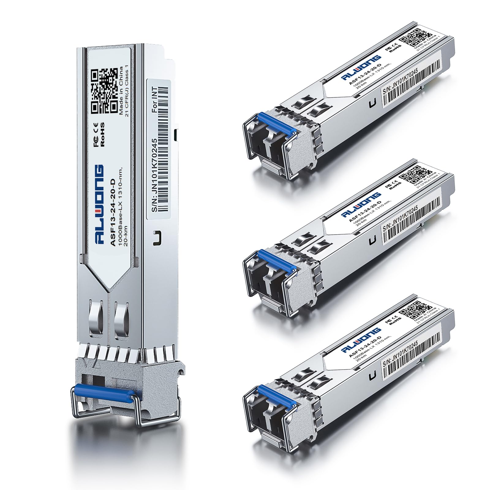 4Pack 1000Base-LX/LH Fiber Transceiver, 1.25G Single Mode SFP LC Module, 1310nm, SMF, 20km, for Cisco GLC-LH-SMD, Ubiquiti UniFi, Meraki MA-SFP-1GB-LX10, Intel, TP-Link, Mikrotik, Fortinet, etc.