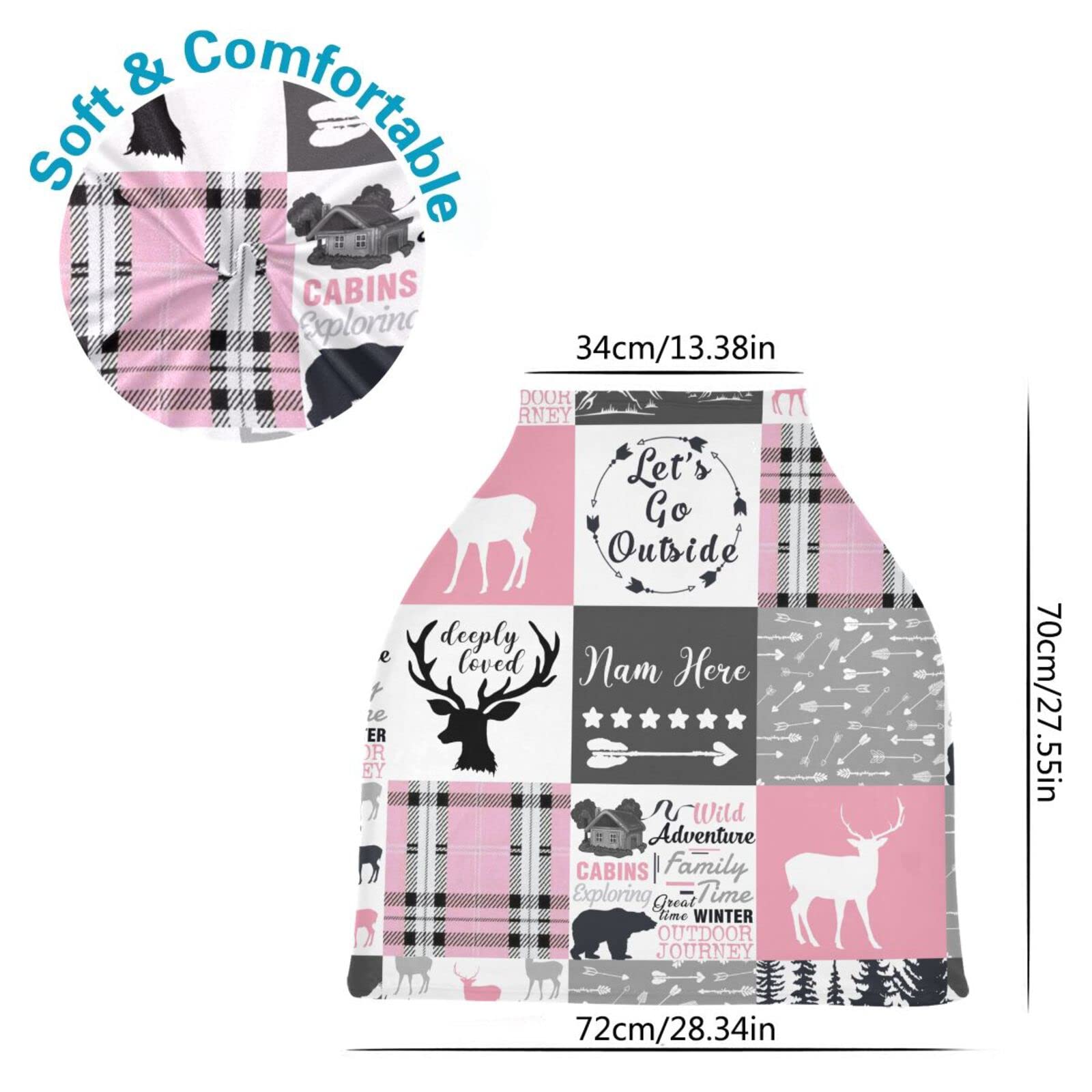 Personalized Baby Car Seat Cover for Girls, Custom Nursing Covers for Breastfeeding with Name, Infant Stroller Cover, Baby Carseat Canopy for Newborn, Multiuse Car Seat Canopies, Woodland Deer Pink