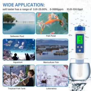 Digital Tester Digital Smart Bluetooth Seawater Salinity Meter Salt Tester Monitor for Aquariums Pool Fish Tank Seafood Aquaculture 0.1-200ppt