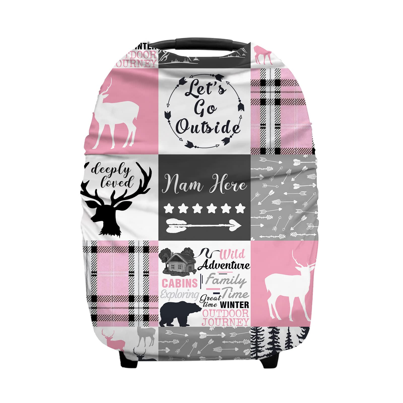 Personalized Baby Car Seat Cover for Girls, Custom Nursing Covers for Breastfeeding with Name, Infant Stroller Cover, Baby Carseat Canopy for Newborn, Multiuse Car Seat Canopies, Woodland Deer Pink