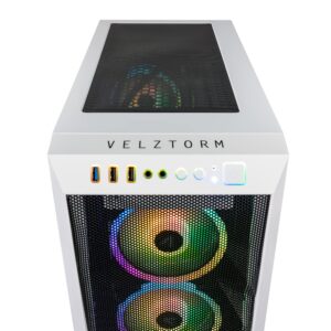 Velztorm White Pilum CTO Gaming Desktop PC Liquid-Cooled (AMD Ryzen 7 5700X 8-Core, GeForce RTX 3080 10GB, 16GB DDR4, 1TB PCIe SSD + 2TB HDD (3.5), RGB Fans, 750W PSU, AC WiFi, BT 5.0, Win11Home)