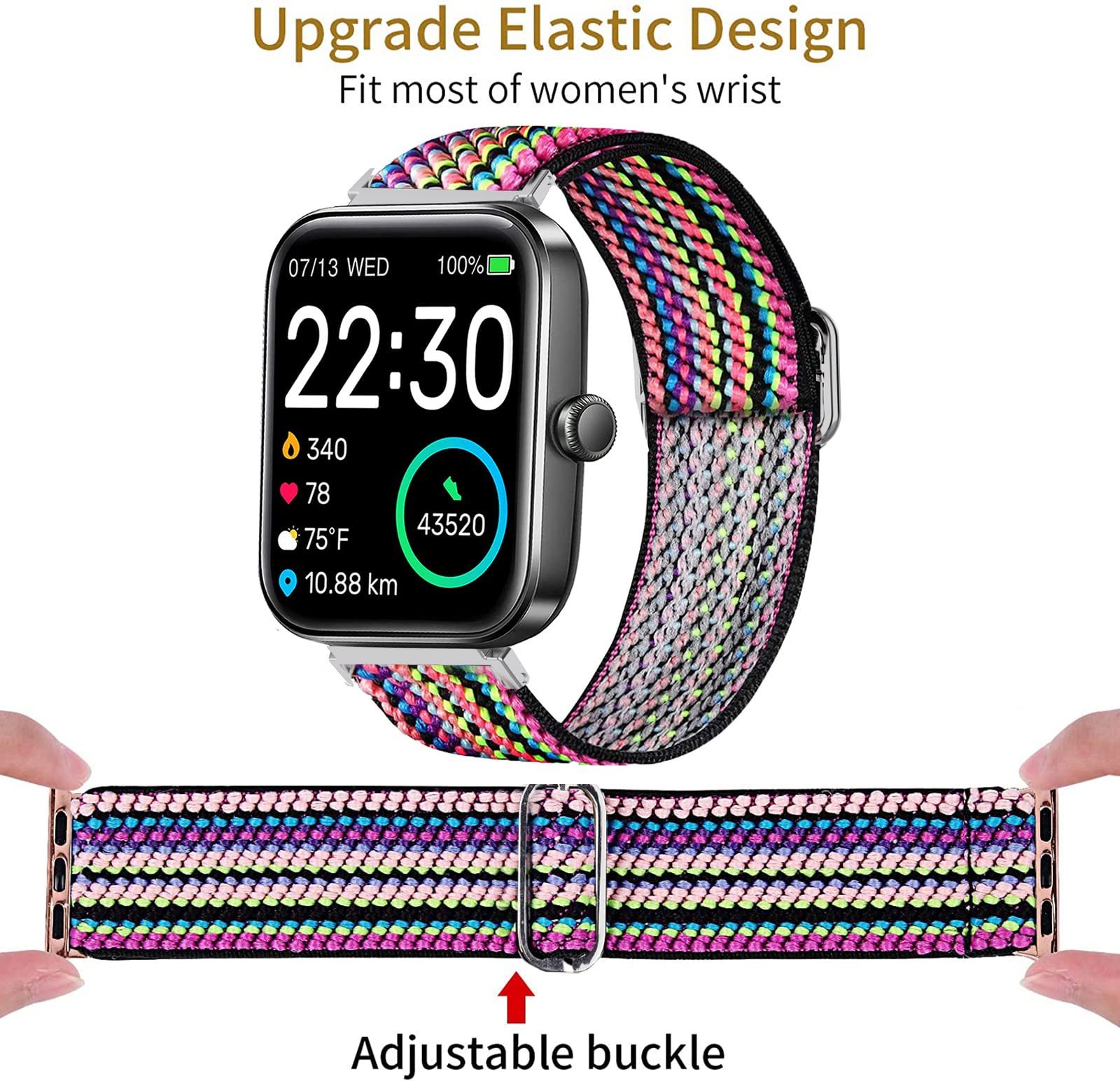 Lamshaw Stretch Elastics Nylon Adjustable Replacement Strap Accessories Compatible for SKG V7 Smart Watch/TOZO S2 44mm Watch/Boean ID207 Watch/GGZZ ID207 1.69"/Dirrelo Smart Watches ID207/Fitpolo