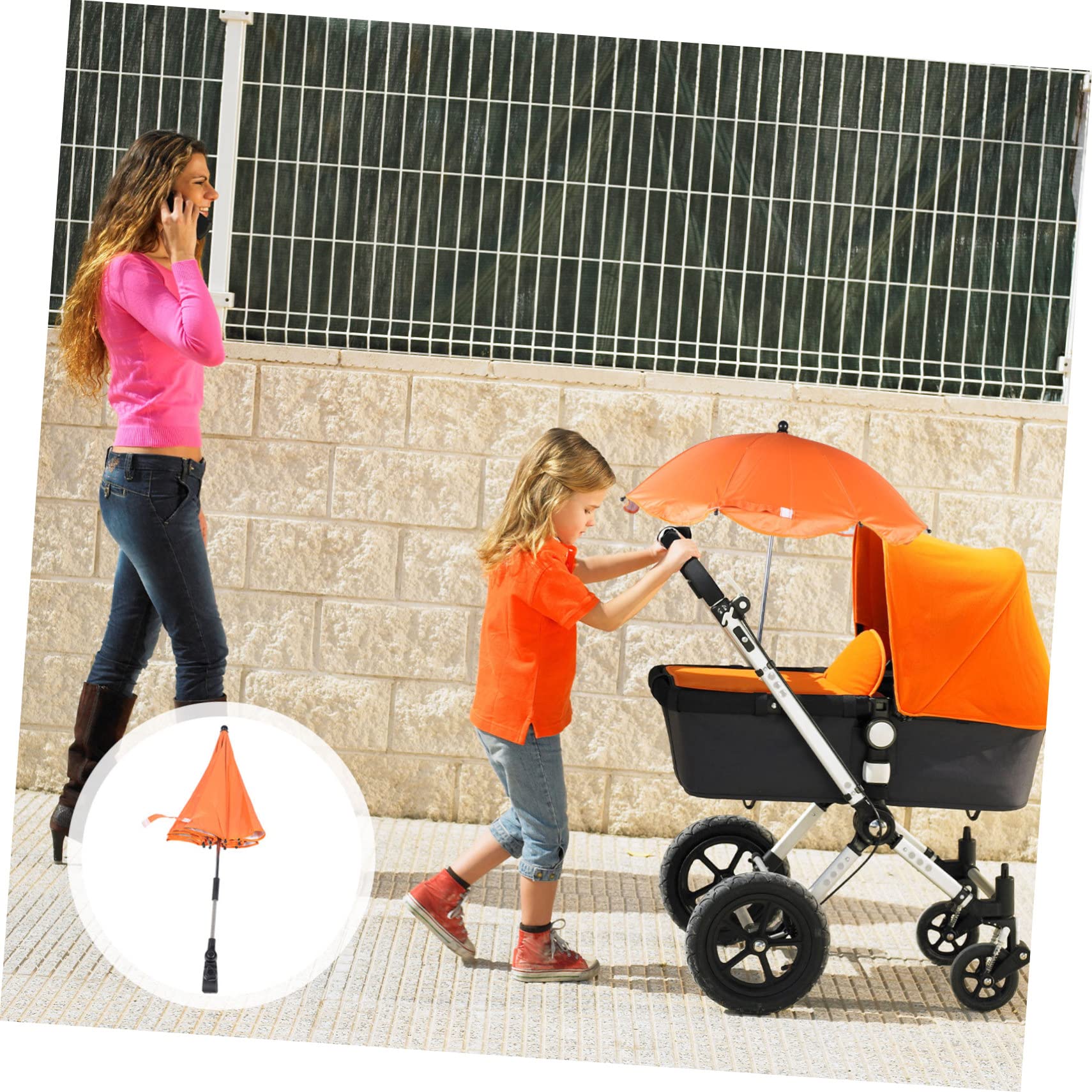 KOMBIUDA Clip On Baby Stroller Umbrella Uv Sun Shade for Push Chair Adjustable and Foldable Parasol Compact Travel Design Easy Attachment