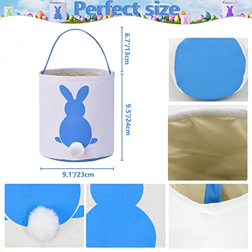 Easter Bunny Basket Bags for Kids, Canvas Cotton Rabbit Easter Egg Hunt Basket for Carrying Gifts, Fluffy Tails Printed Rabbit Canvas Toys Bucket Tote