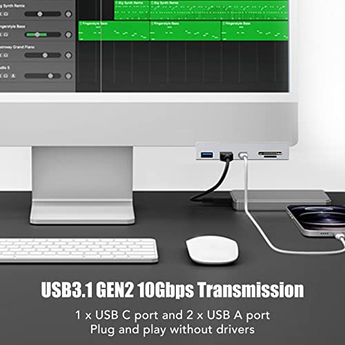 USB C Hub, 6 in 1 USB3.1 GEN2 10Gbps Type C Hub with 1 USB3.1 GEN2, 2 USB A and SD TF Micro SD Card Reader for OS X AIO PC, Multifunctional Docking Station