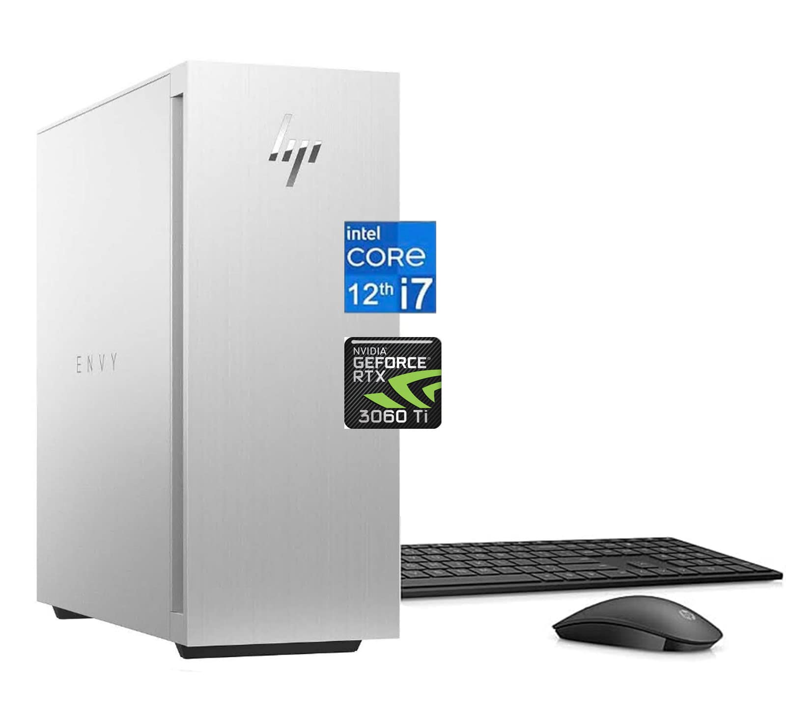 HP 2023 Envy Gaming Tower Desktop PC Computer, 12th Gen Intel 12cores i7-12700 Up to 4.9GHz, GeForce RTX 3060 Ti, 64GB RAM, 2TB SSD +1TB HDD, Wireless Keyboard & Mouse Combo, Win11 +CUE Accessories