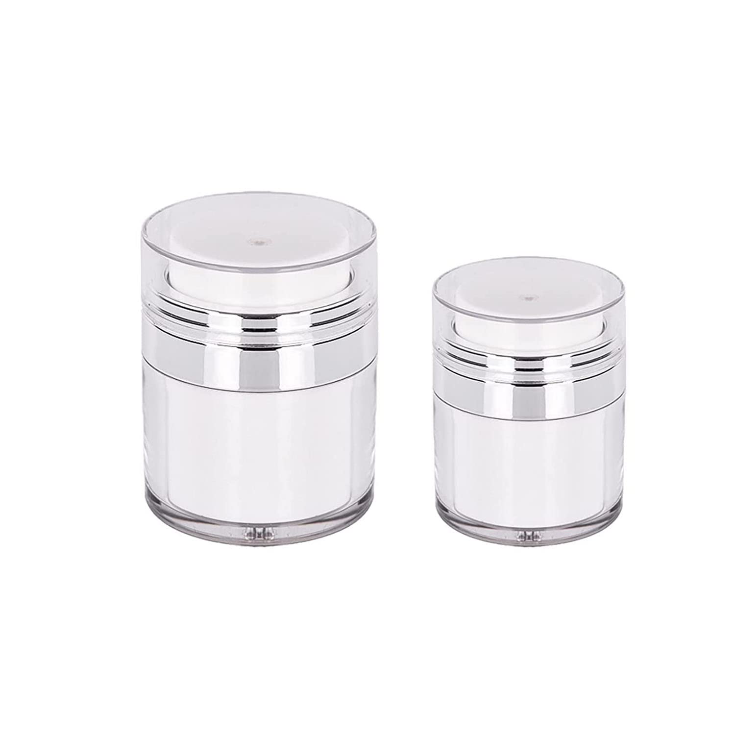 2pcs Cream Jar Vacuum Container Emulsion Cream Sample Air Pump Bottle Toiletry Cosmetic Portable Travel Size Container （15ml+30ml）