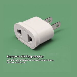 Europe to US Plug Adapter, 10Pcs EU to USA Plug Converter, 10A 1000W Universal Travel Power Converter, Spain Germany France to US Canada Mexico Adapters