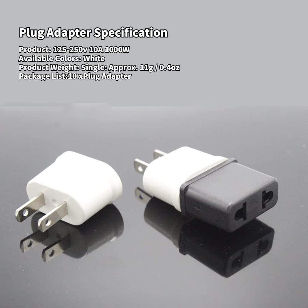 Europe to US Plug Adapter, 10Pcs EU to USA Plug Converter, 10A 1000W Universal Travel Power Converter, Spain Germany France to US Canada Mexico Adapters