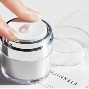 2pcs Cream Jar Vacuum Container Emulsion Cream Sample Air Pump Bottle Toiletry Cosmetic Portable Travel Size Container （15ml+30ml）