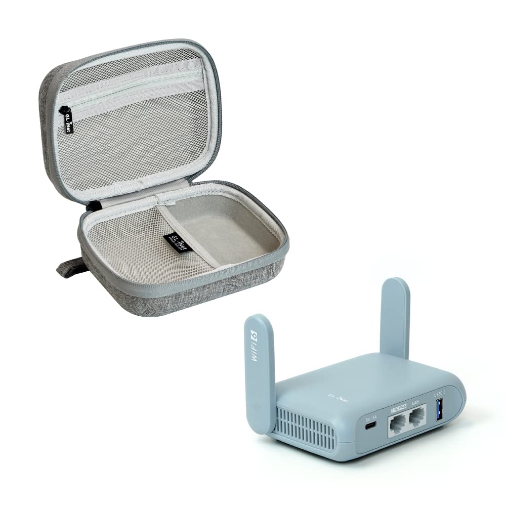 GL.iNet GL-MT3000 (Beryl AX) Pocket-Sized Wi-Fi 6 AX3000 Wireless Travel Gigabit Router & Gadget Organizer Case (Grey)