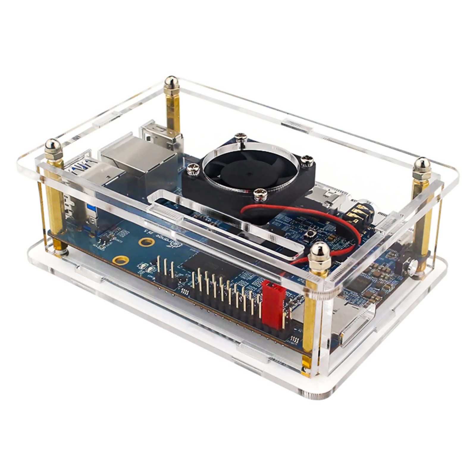 Clear Transparent Acrylic Enclosure Box Protective Shell Cover + Cooling Fan for Orange Pi 5