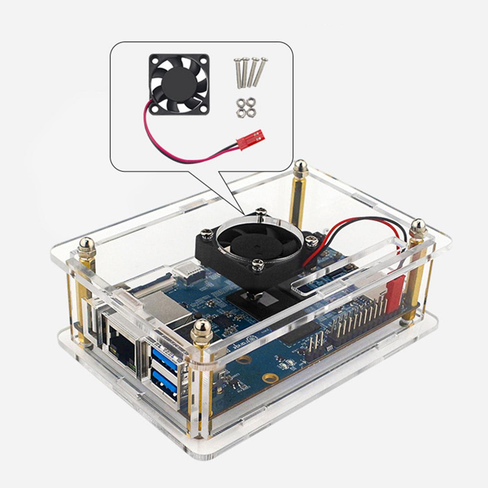 Clear Transparent Acrylic Enclosure Box Protective Shell Cover + Cooling Fan for Orange Pi 5