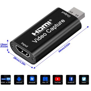 4K HDMI Video Capture Card, Cam Link Card Game Audio Capture Card Upgraded Capture Adapter HDMI to USB 2.0 Record Capture Device for Streaming, Live Broadcasting, Gaming, Teaching, Video Conference