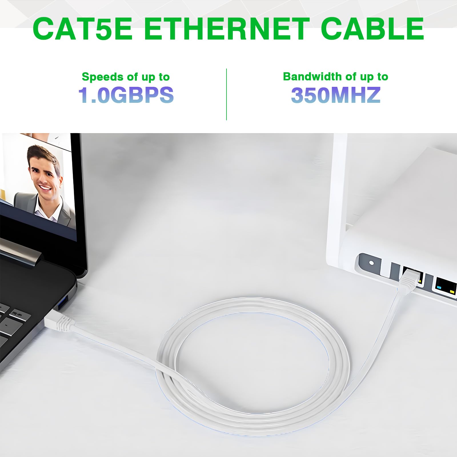 UltraPoE Cat5e Outdoor Ethernet Cable 100ft cat 5e Network Cable, RJ45 cat5 ethernet Cable Cord White, 350MHZ / Gigabit Network UTP LAN Cable