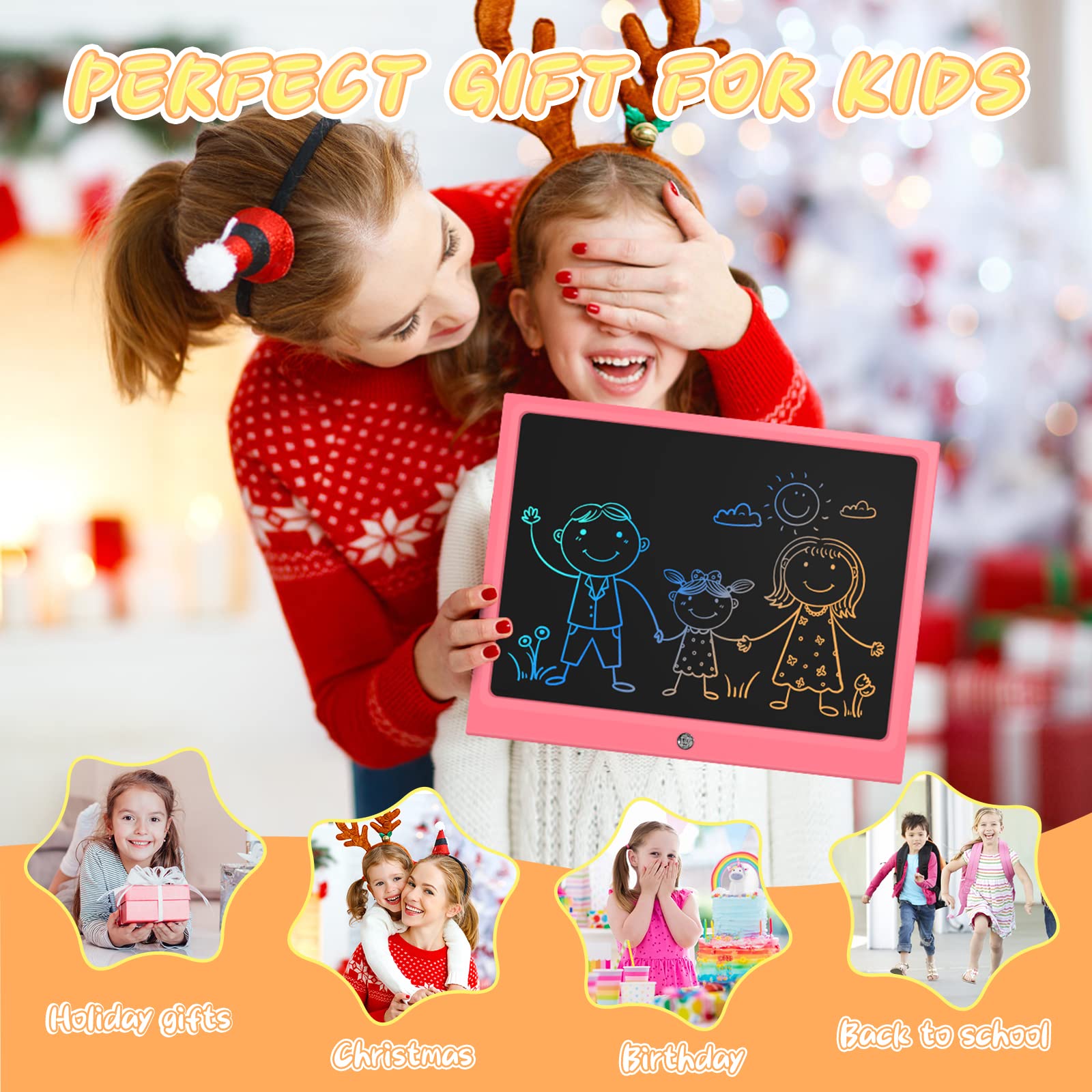 LCD Writing Tablet for Kids 15 Inch, Kids Drawing Tablet, Erasable Doodle Board, Gifts for Girls and Boys, Sensory Toys for Preschoolers, Educational Toys for Kids 3+ Years Old, Pink