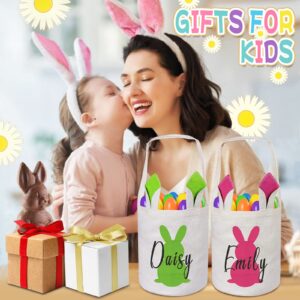 Personalized Easter Baskets for Kids, VAPCUFF Easter Basket Bags Easter Eggs Basket Easter Bunny Basket Easter Eggs Hunt Basket Personalized Easter Gifts for Girls Boys - Pink