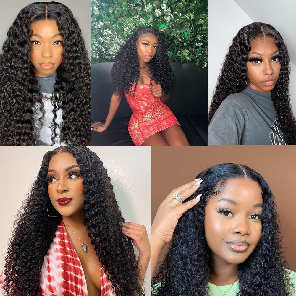 26 Inch Bye Bye Knots Wear and Go Glueless Wigs Human Hair Deep Wave HD 7X5 for Real No Glue Lace Wig, 3D Dome Cap Glueless Wig Pre Plucked, Pre Cut Glueless Wig Natural black 200% Density