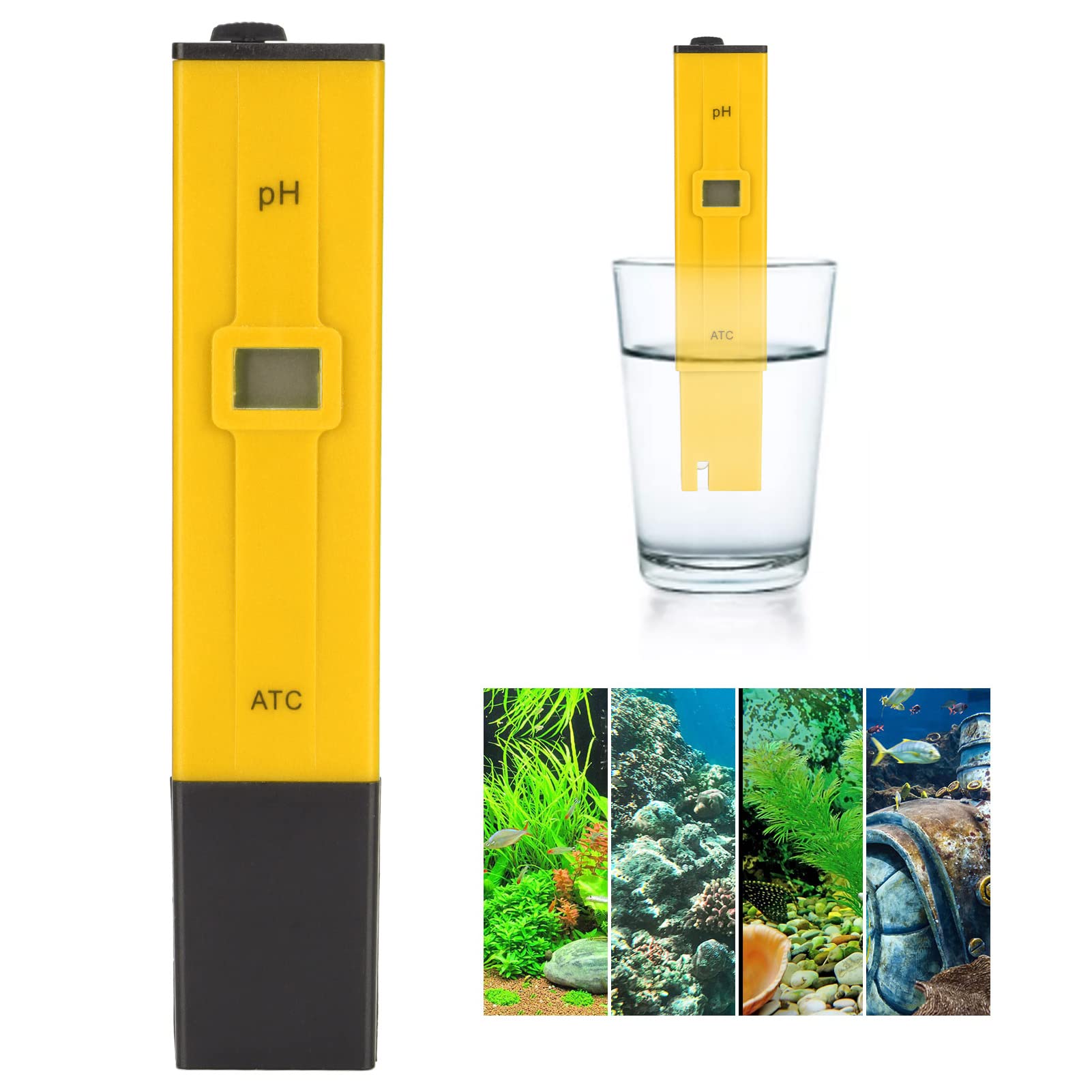 PH Meter, ABS Material PH Pen 0.0-14.0 PH Laboratory Pool Aquarium Range (Yellow Black)