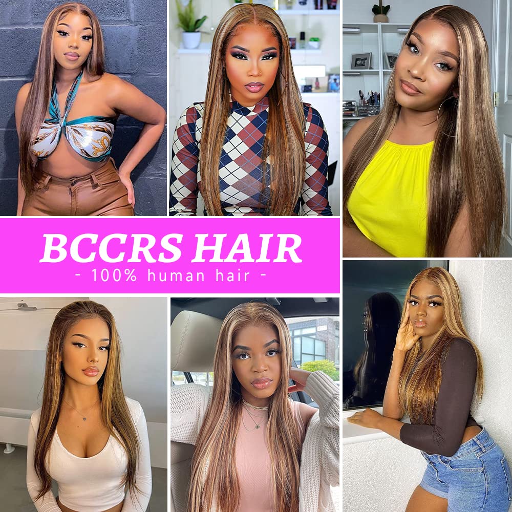 Highlight Ombre Lace Front Wig Human Hair 13x4 HD Transparent 4/27 Honey Blonde Lace Frontal Wigs Pre Plucked with Baby Hair 180% Density Straight Lace Front wigs Human Hair Colored 22 Inch