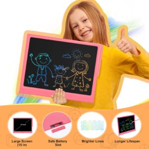 LCD Writing Tablet for Kids 15 Inch, Kids Drawing Tablet, Erasable Doodle Board, Gifts for Girls and Boys, Sensory Toys for Preschoolers, Educational Toys for Kids 3+ Years Old, Pink