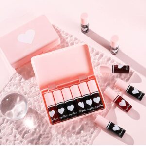 Sulily 6 Colors Lip Tint Stain Set,Plumping Mini Velvet Lip Tint,Hydrating Moisturizing Lip Cheeks and Eyes,Waterproof&Long Lasting,Natural Glossy Korean Lip Tint Stain Non-Sticky