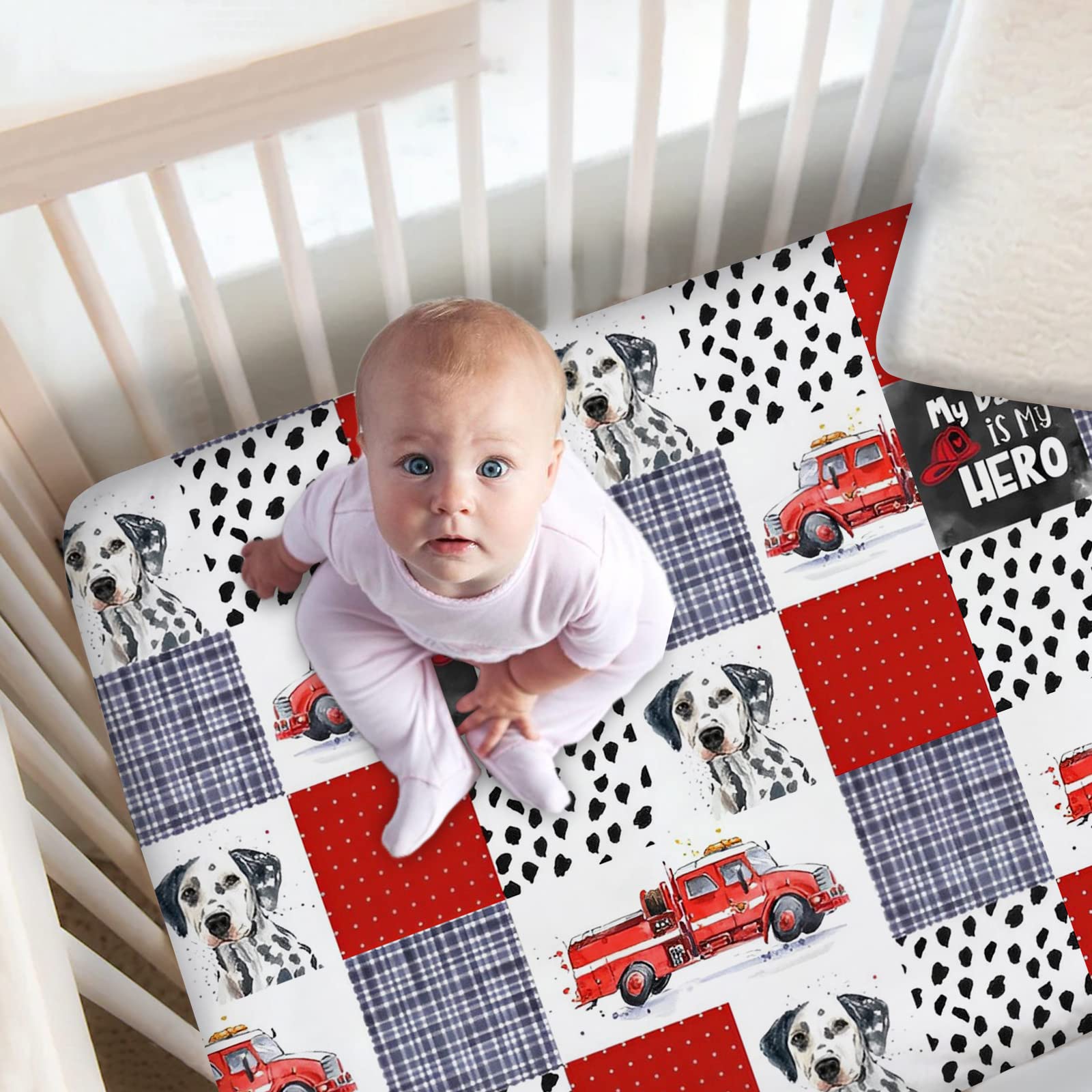 Personalized Crib Bedding Set for Baby Boys, Custom Fire Truck Baby Boy Crib Bedding Set with Name, Nursery Bedding, 2 Piece Crib Bedding Sets, Name Crib Comforter, Crib Fitted Sheets for Babies