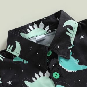 Toddler Baby Boy Clothes Shorts Set Dinosaur Print Shirt Short Sleeve Button Down Top Solid Shorts Summer Outfit (Dinosaur print Green, 18-24 Months)