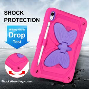 VOFUOE for iPad 10th Generation Case for Kids Girls for iPad 10th 2022 10.9 Cases with Screen Protector Shoulder Strap Butterfly Wings Stand Pencil Holder Rugged Cover for iPad 10th Gen 10.9-Rose Red