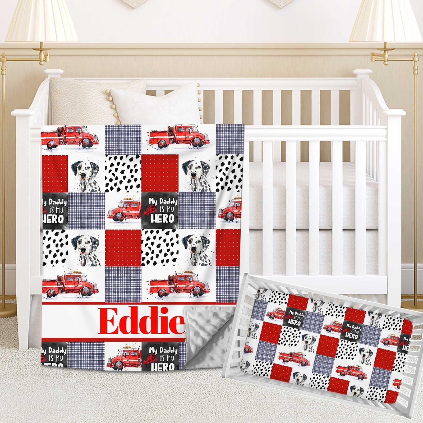 Personalized Crib Bedding Set for Baby Boys, Custom Fire Truck Baby Boy Crib Bedding Set with Name, Nursery Bedding, 2 Piece Crib Bedding Sets, Name Crib Comforter, Crib Fitted Sheets for Babies