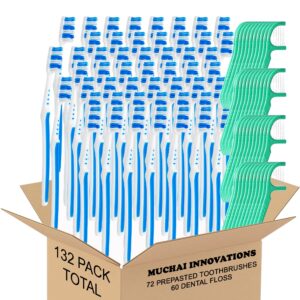 prepasted disposable toothbrush individually wrapped regular size head soft bristle hygienic 72 & oral dental floss fresh mint toothpick 60 | travel camping office school supply hotel airbnb gift