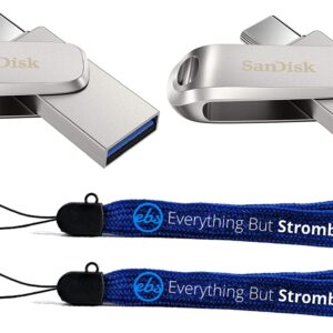 SanDisk 128GB USB Drive Ultra Dual Drive Luxe Type-C (2 Pack) Flash Drive for Smartphones, Tablets, and Computers - High Speed USB 3.1 (SDDDC4-128G-G46) Bundle with 2 Everything But Stromboli Lanyards