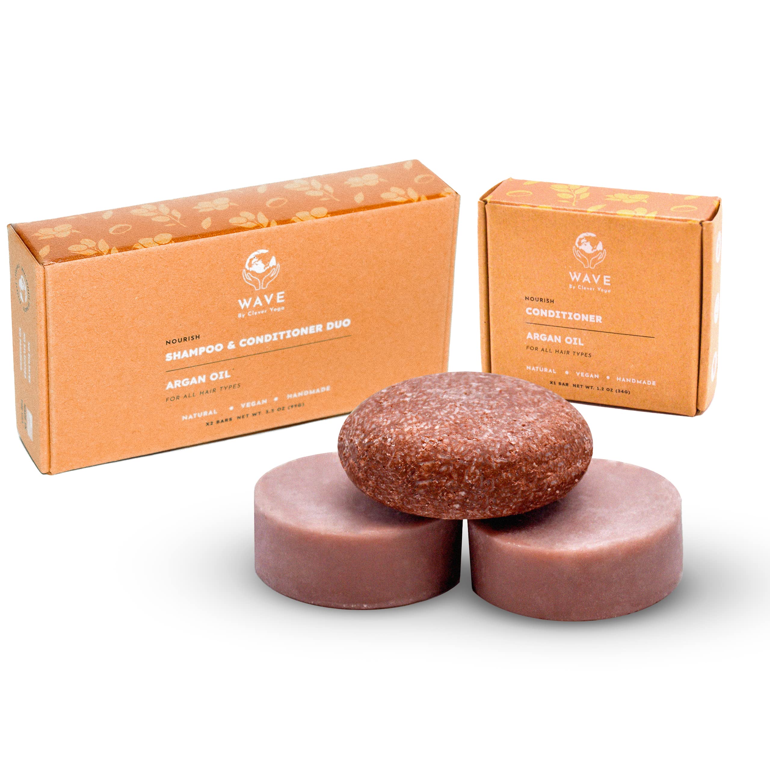 Argan Oil Shampoo And Conditioner Bar Set, with One Extra Conditioner Bar - 100% Vegan And Plastic Free Shampoo And Conditioner - Handmade in The USA. 2x Conditioner and 1x Shampoo