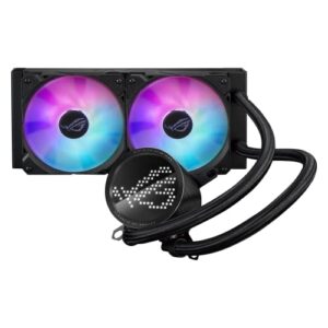 asus rog ryuo iii 240 argb all-in-one aio liquid cpu cooler 240mm radiator, asetek 8th gen pump solution, anime matrix™ led display and rog af 12s argb fan.