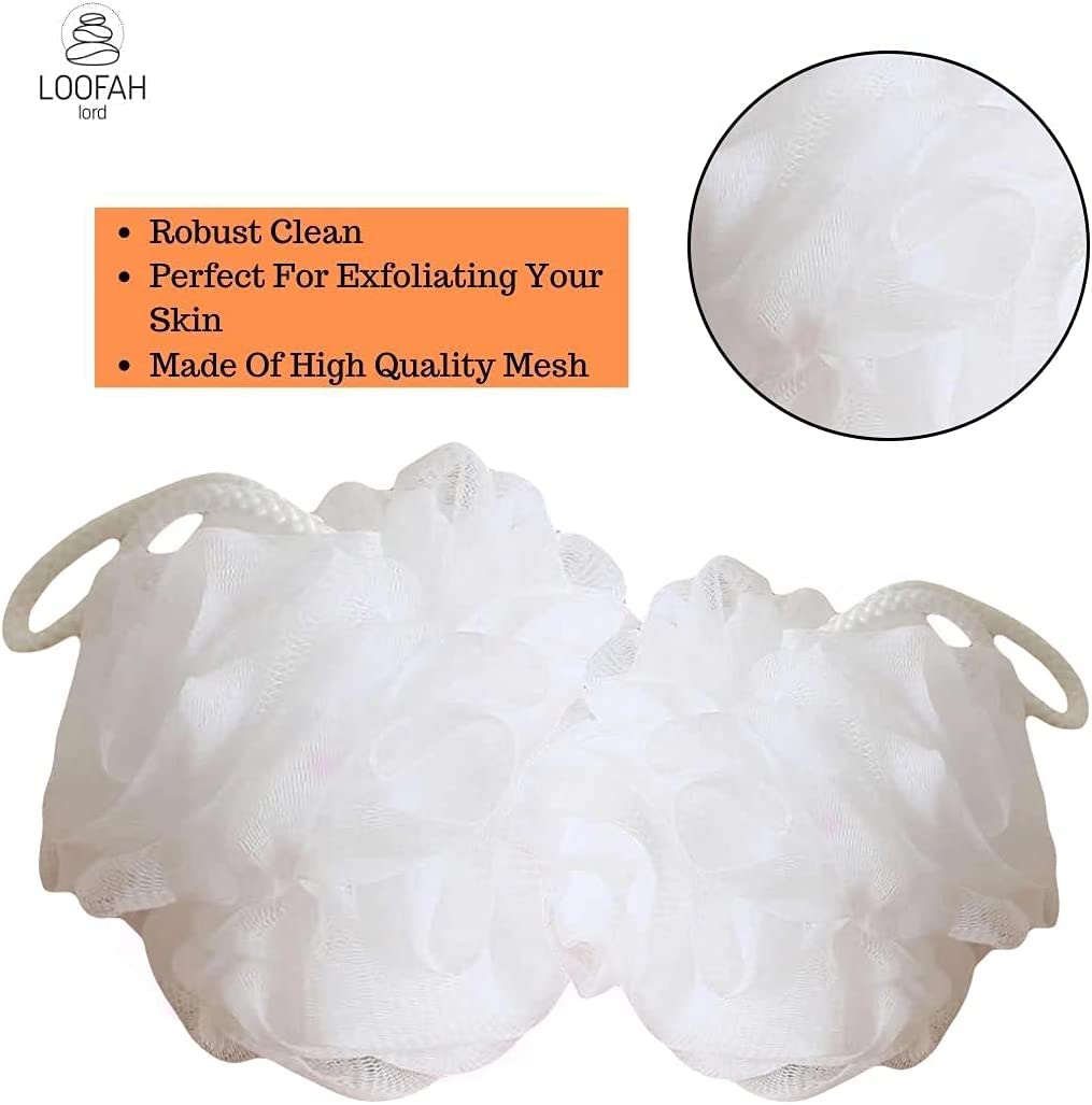 Loofah Lord 48 White Bath or Shower Sponge Loofahs Pouf Mesh Wholesale Bulk Lot