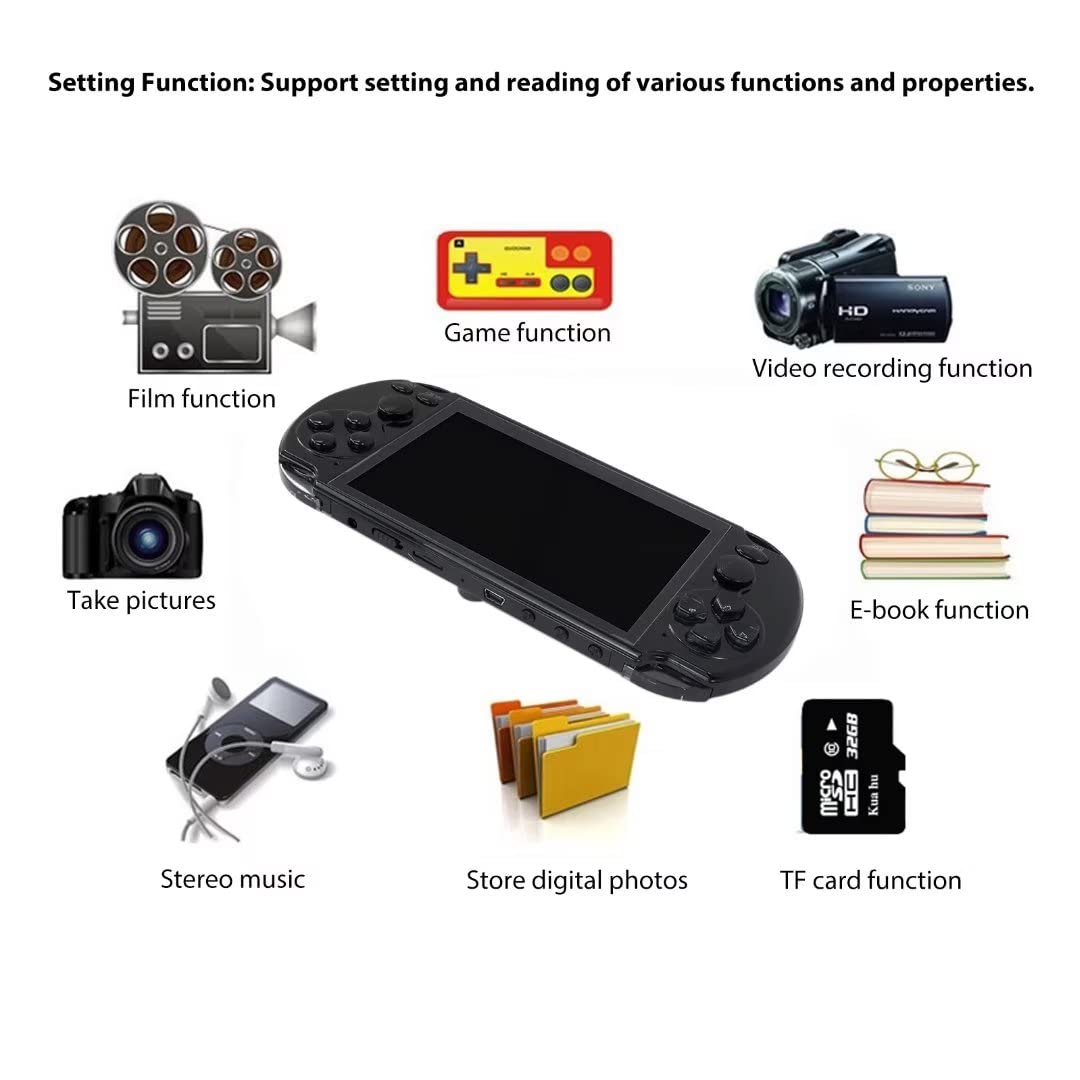 (Black) 5.1'' 8GB Retro Handheld Game Console Portable Video Game Support The AV Television Output