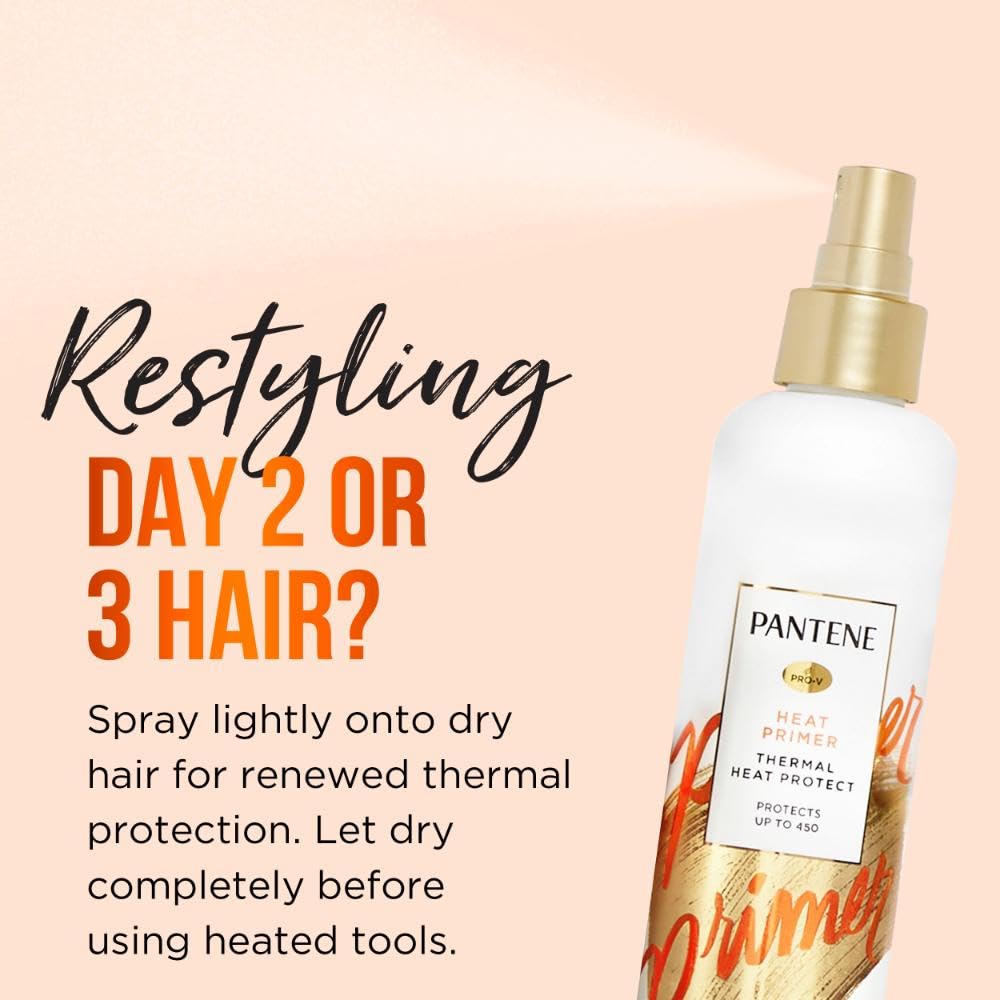 Pantene Pro-V Heat Protectant Spray, Thermal Heat Primer for Hair, Pack of 3, 21.6 oz total