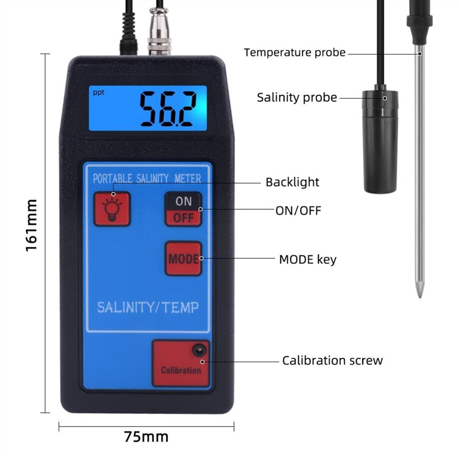 Digital Tester Portable Salinity Temp Meter Online with Replaceable Probe for Aquarium Swimming Pool Lab Drinking Water