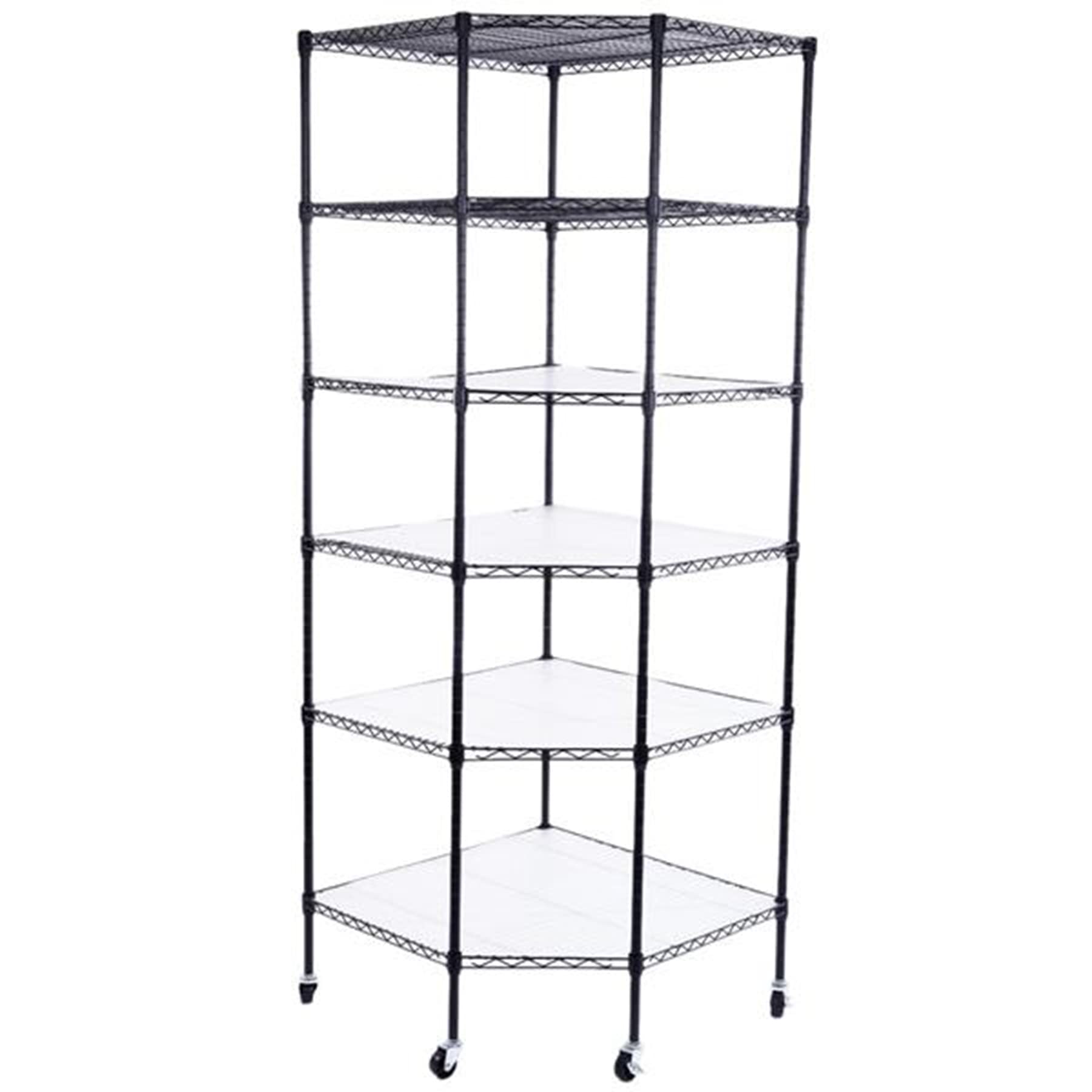 drsapfa Garage Shelving, Shelving Unit, Storage Shelf, Changeable Assembly Floor Standing Carbon Steel Storage Rack, Heavy Duty Steel 6-Tier Corner Restaurant Shelf Commercial Food Storage (Black)