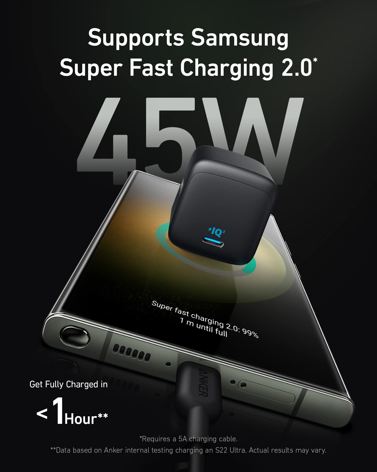 Anker 543 USB C to USB C Cable (140W 6ft) & 45W USB C Super Fast Charger, 313 Charger